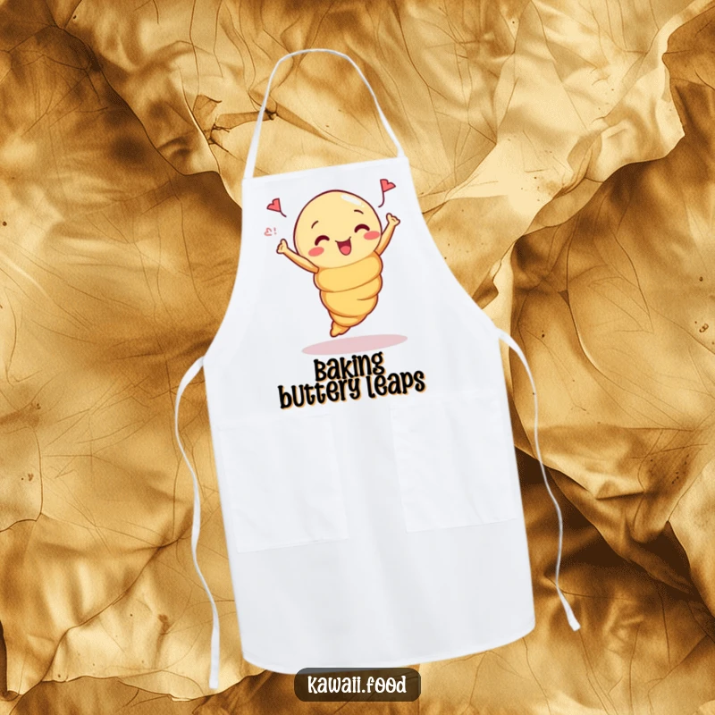Funny Apron: Design of a curious croissant performing a joyful jump, perfect for bakers who love a sweet touch.