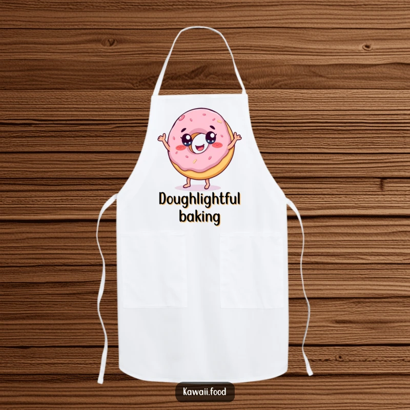 Funny apron featuring a cheerful donut with eyes doing a playful dance, perfect for adding sweet fun to cooking.