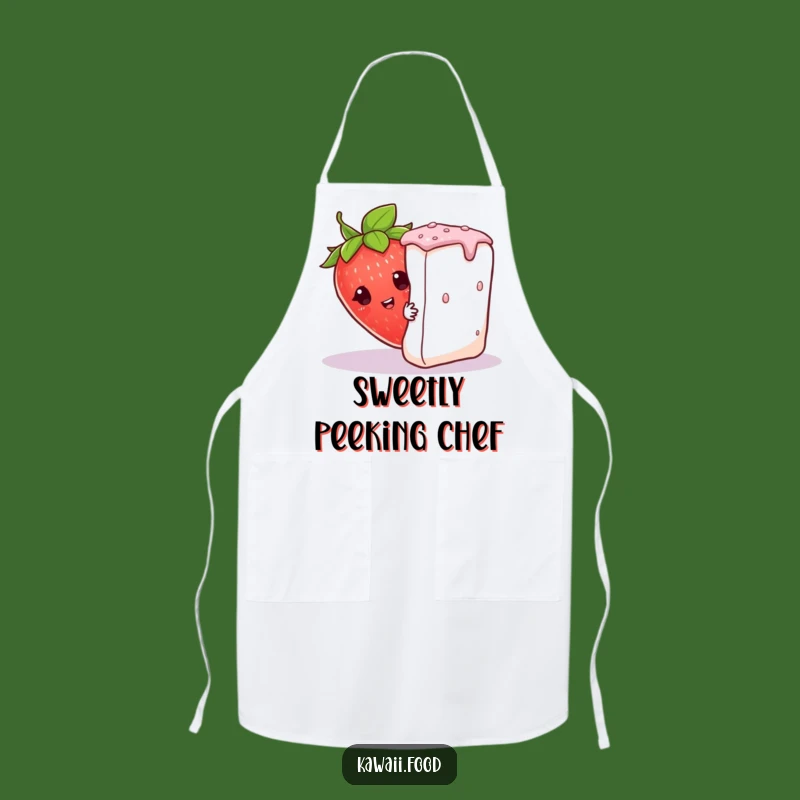 Funny Curious Strawberry Apron: Peeking Character, Kitchen Humorous Gift