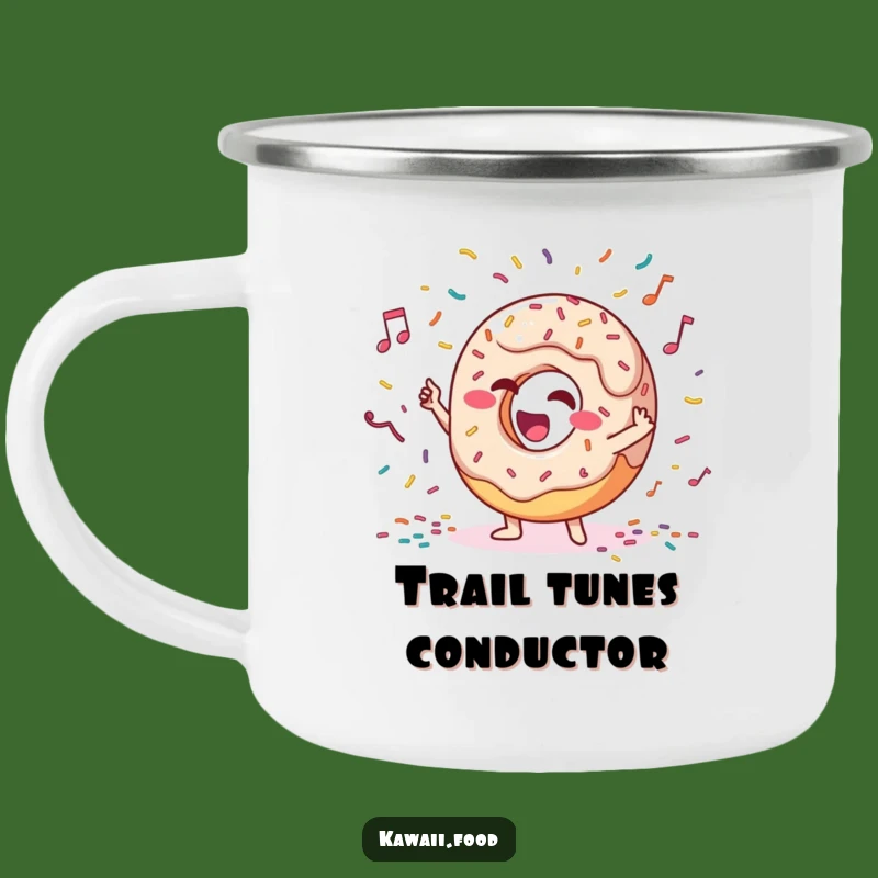 Funny Donut Conductor Camping Mug: Giggling Character Sips Orchestra Sprinkles