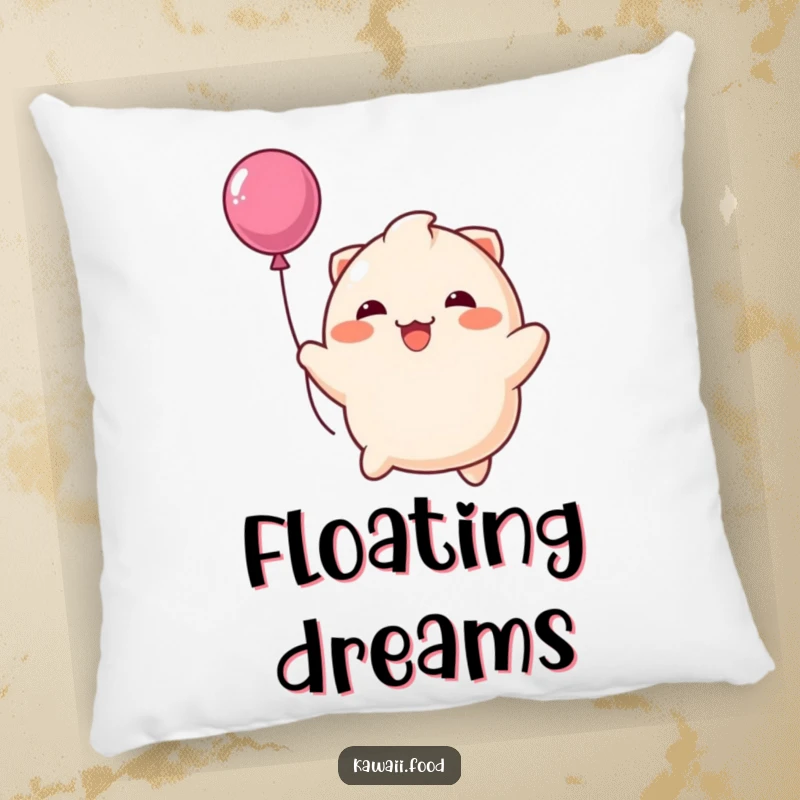 Funny pillow depicting a happy dumpling playfully bouncing like a balloon, offering comfort with a cheerful and humorous design.