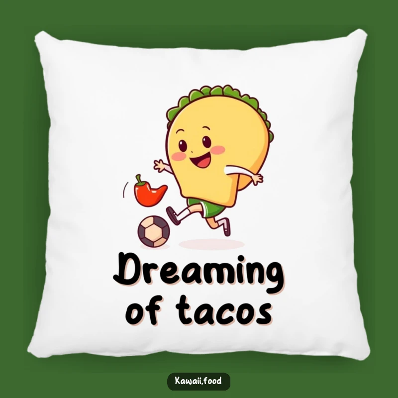 Funny Taco Soccer Pillow: Cozy Foodie Comfort with Chili Pepper Action
