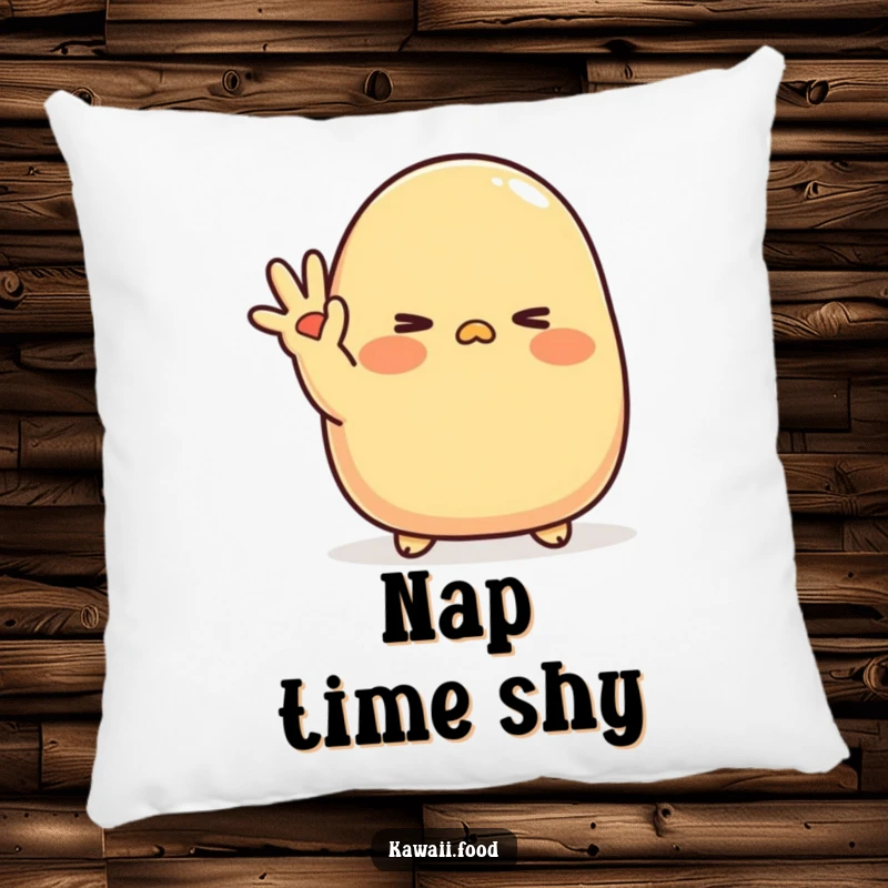 Funny Tamagoyaki Wink Pillow: A blushing tamagoyaki character waves shyly with a cute wink, soft and sweetly humorous home decor.