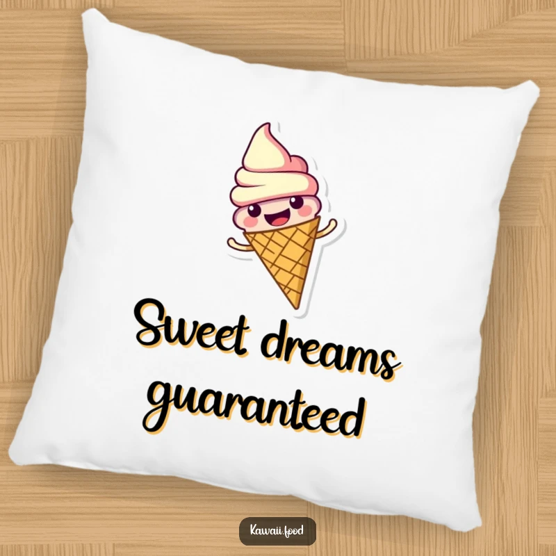 Funny decorative pillow with a cheerful ice cream cone character spinning joyfully. Soft, sweet, and full of personality.
