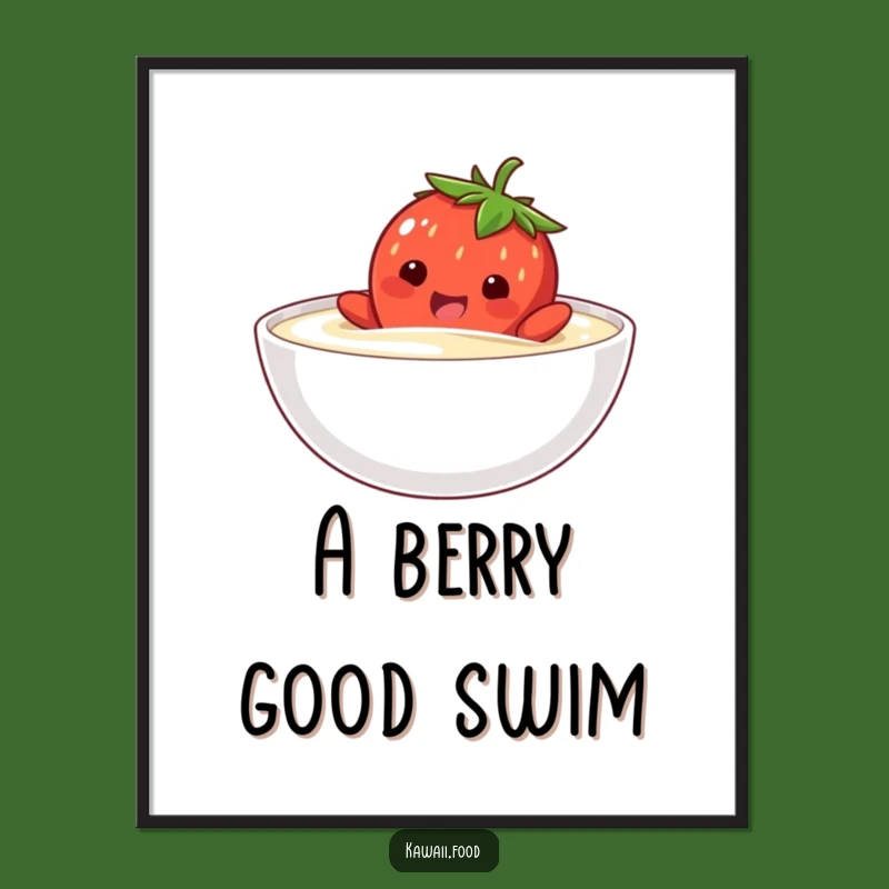 Funny Strawberry Swim Digital Art: Creamy Fun Print, Instant Funny Gift