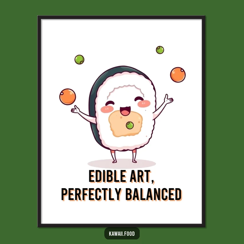 Funny Sushi Wasabi Juggling Digital Art Print - Instant Playful Download