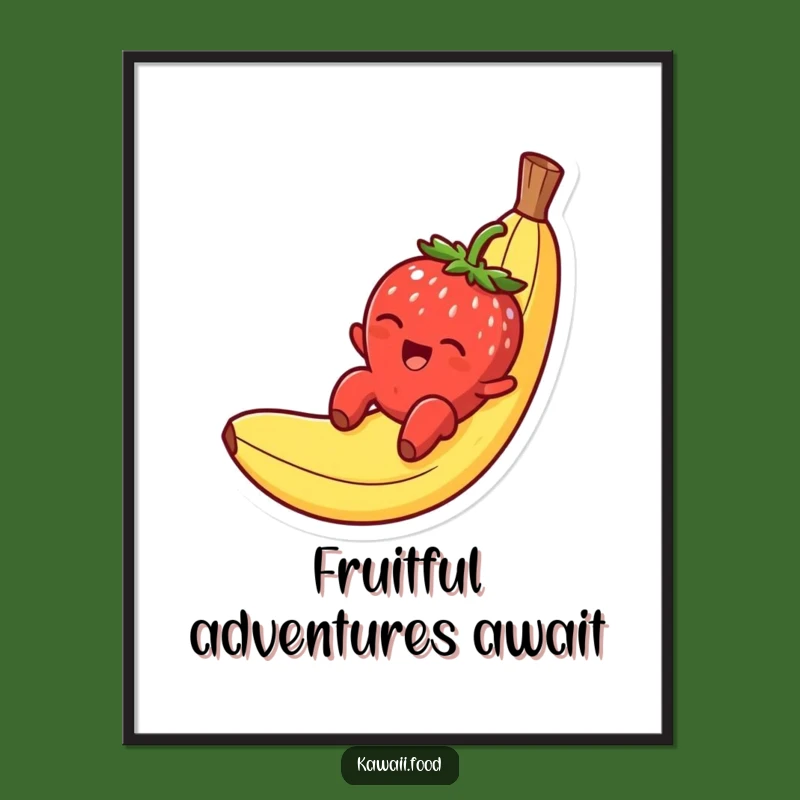 Funny Strawberry Banana Peel Digital Art, Instant Cheerful Decor