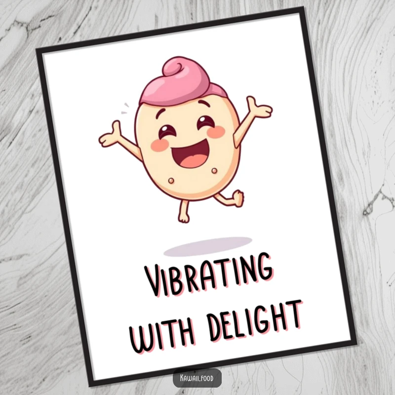 Funny digital art print of a delighted candy character comically bouncing with extreme enthusiasm, a downloadable burst of pure glee.