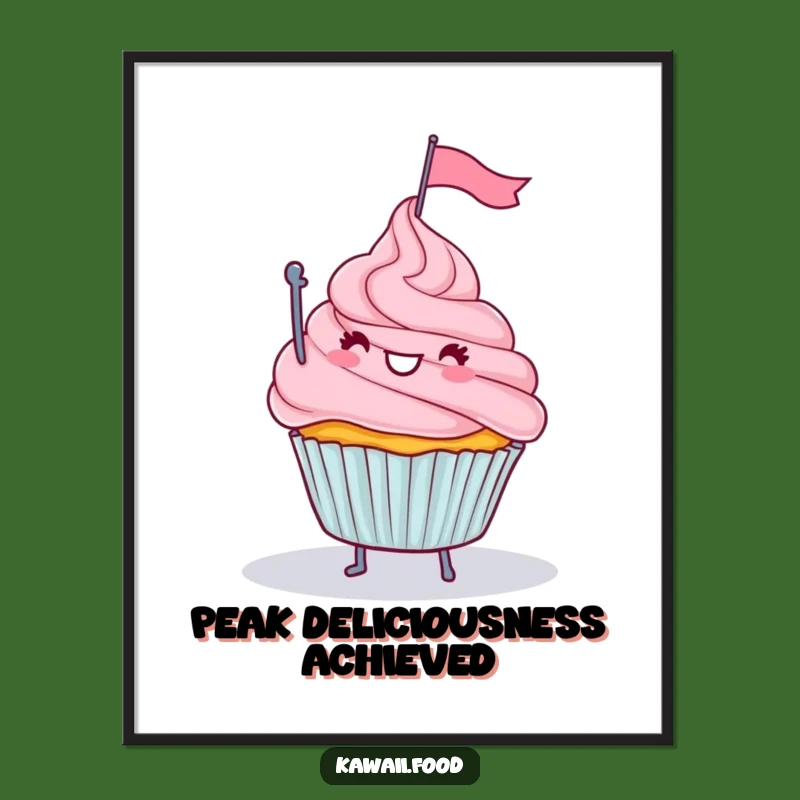 Funny Cupcake Flag Mountain Digital Art Print - Instant Downloadable Whimsy for Dessert Lovers