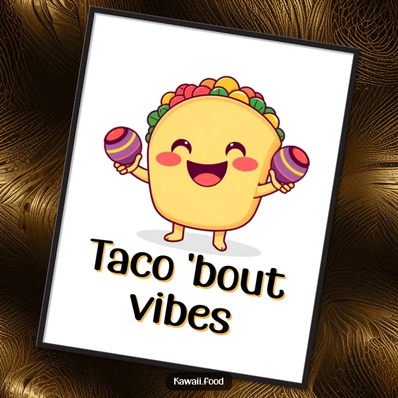 Funny smiling taco character enthusiastically shaking tiny maracas, as downloadable digital art, bringing instant fiesta and humor.