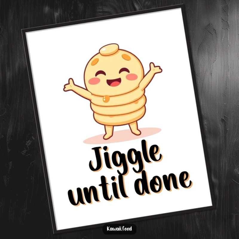 Funny pancake stack digital art print doing a silly wobble dance, instant breakfast humor for your walls, a great funny gift.