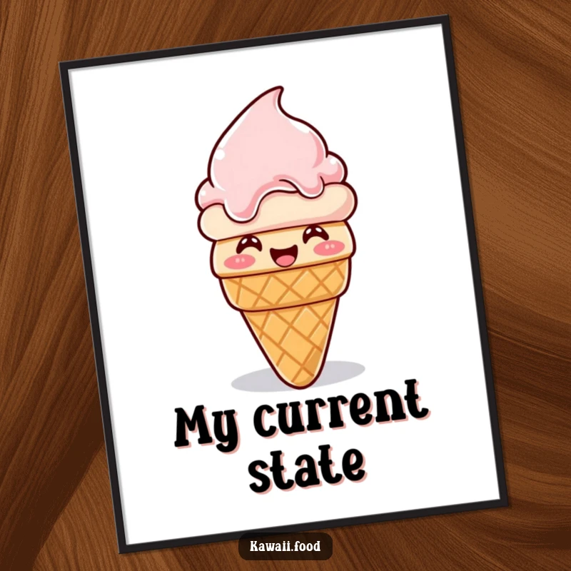 Funny ice cream cone digital art, giggling and melting then reforming, a joyful and humorous illustration for instant decor.