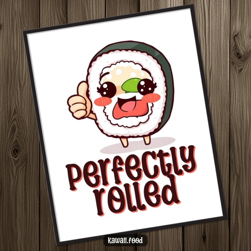 Funny sushi roll character digital art print giving a proud thumbs up, instant culinary art, a great funny gift.