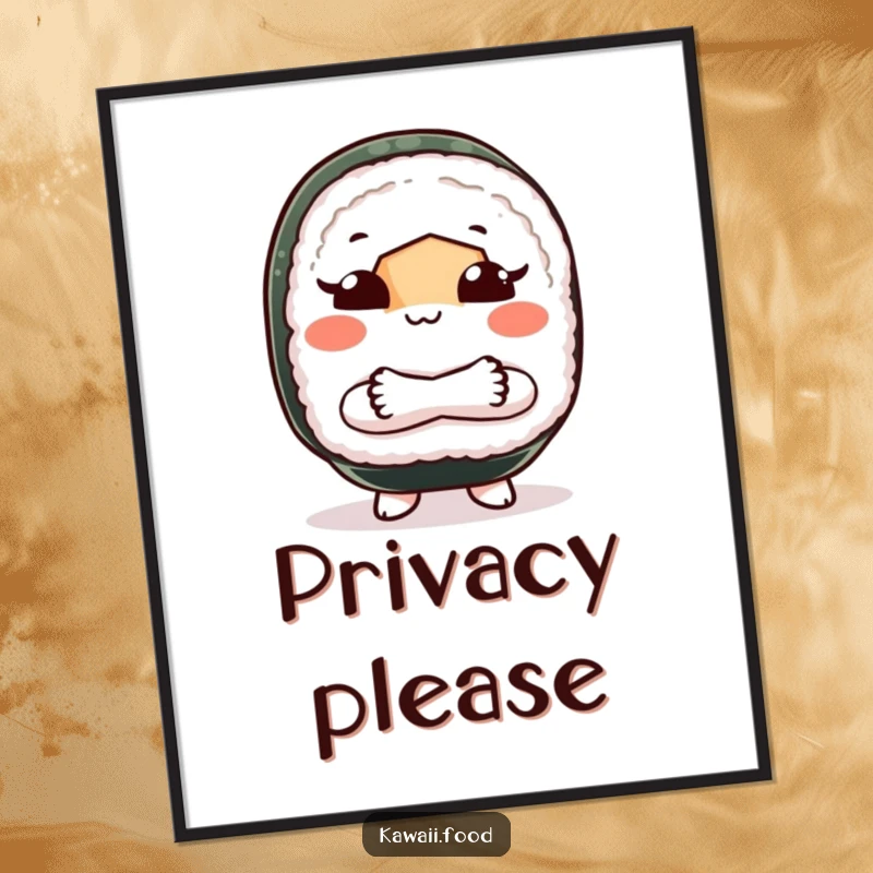 Funny digital art print of a sushi roll character with crossed arms, making a ‘shoo’ gesture, adding sassy and humorous decor.