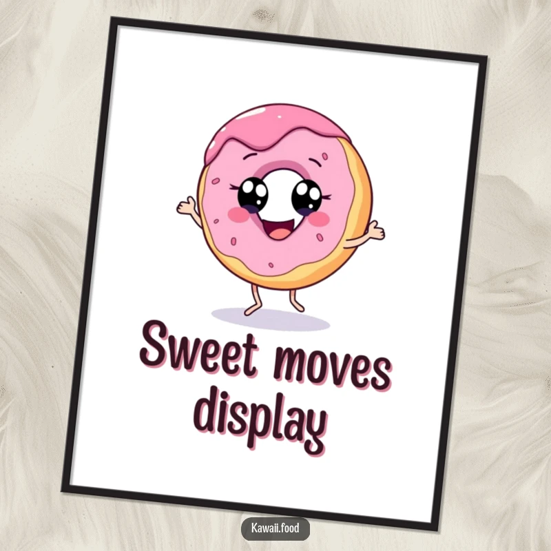 Funny digital art print of a cheerful donut with eyes dancing, perfect for vibrant and sweet decor.