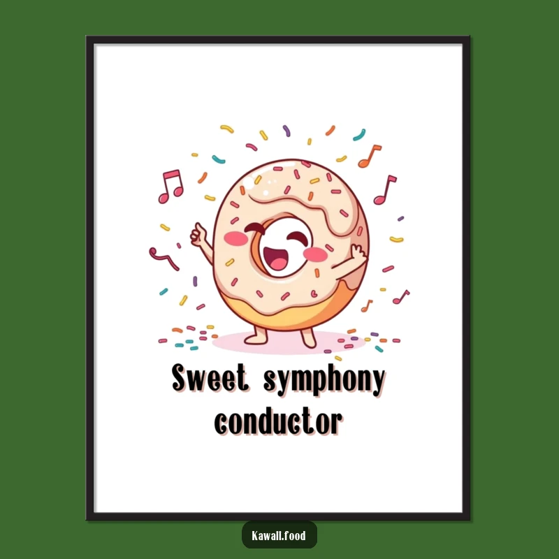 Funny Donut Conductor Digital Print: Giggling Character Leads Sprinkle Symphony Art