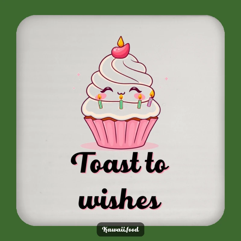 Funny Cupcake Birthday Coaster - Delighted Character Blowing Candles, Protect Surfaces Funny!