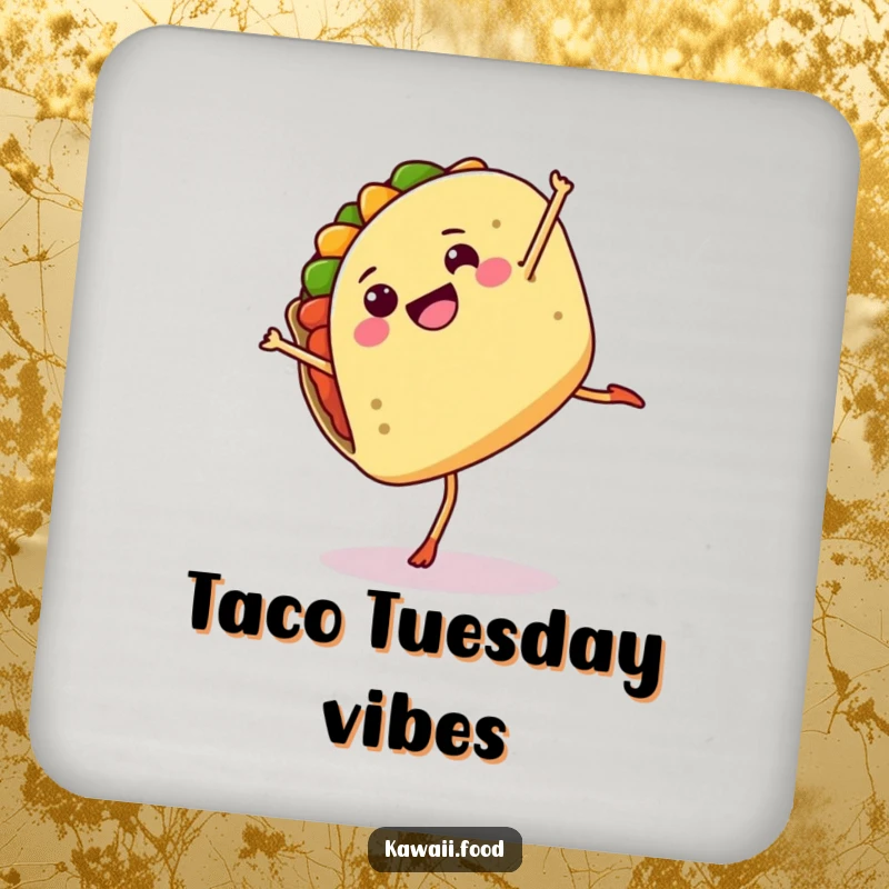 Funny drink coaster showcasing a taco character mid-cartwheel, adding humor and protecting furniture from spills.