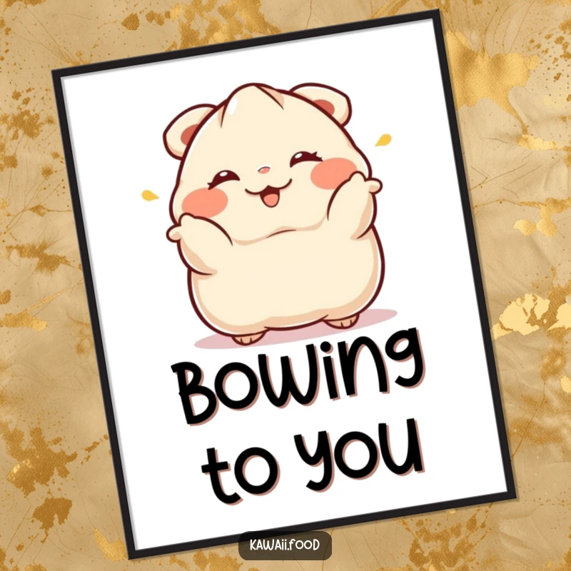 Funny Dumpling Poster: A winking dumpling performs a dramatic bow, creating a humorous and stylish piece of Asian-inspired art.