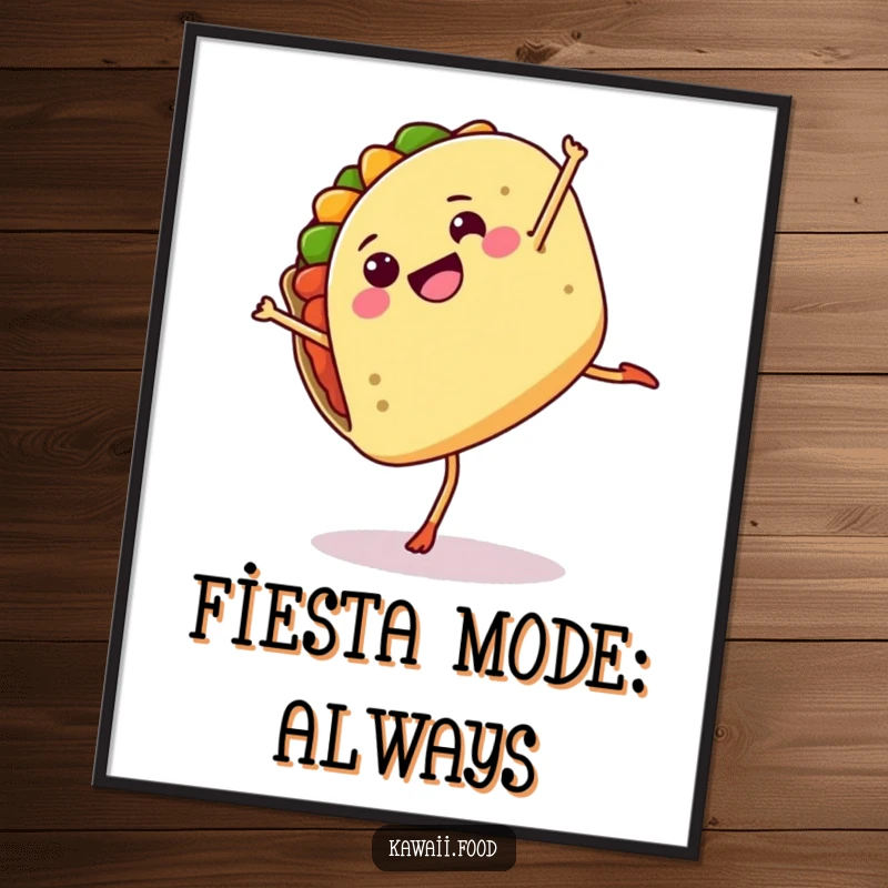 Funny poster displaying a whimsical taco with legs executing a perfect cartwheel, bringing dynamic energy and humor to walls.