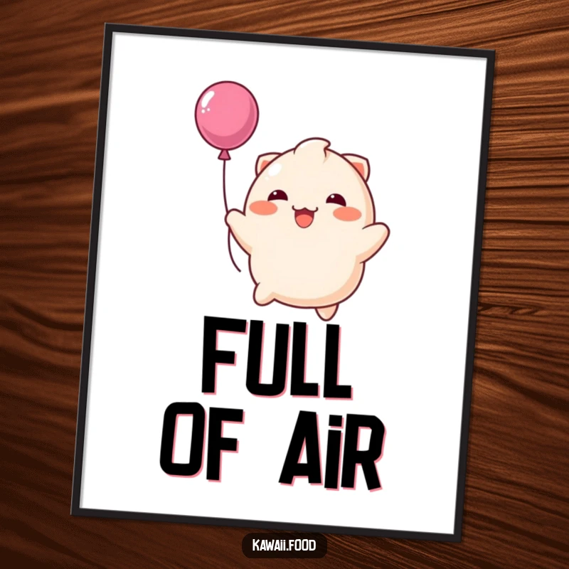 Funny poster showcasing a happy dumpling character joyfully bouncing like a balloon, adding a cheerful and humorous touch to wall art.
