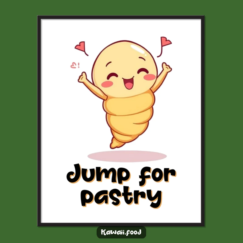 Funny Croissant Jump Poster: Curious Pastry Art Print, Unique Funny Gift Idea
