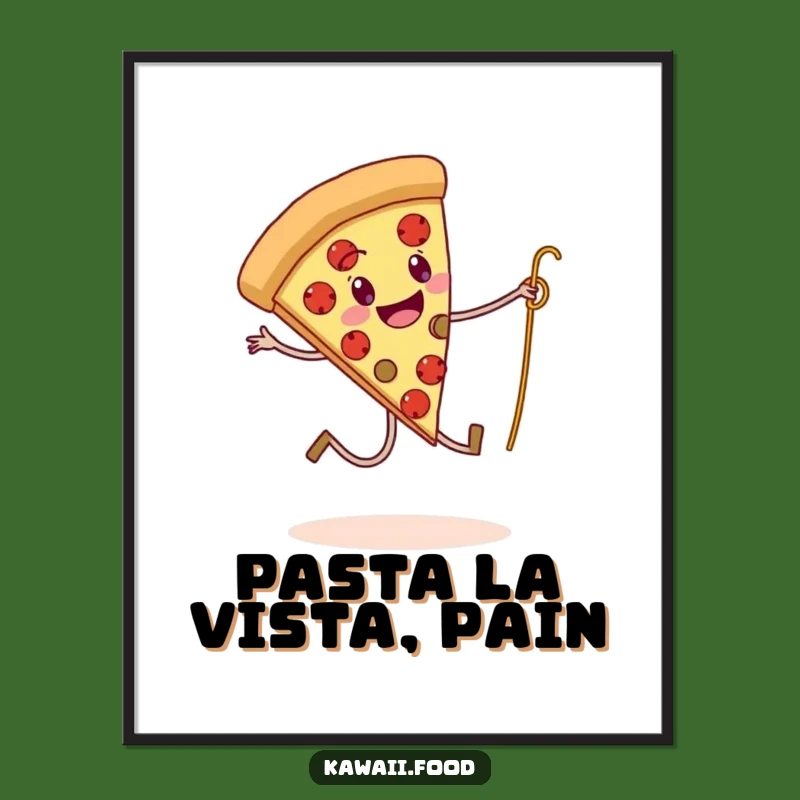 Funny Pizza Skipping Spaghetti Poster - Whimsical Wall Art for a Food Lover's Humorous Space