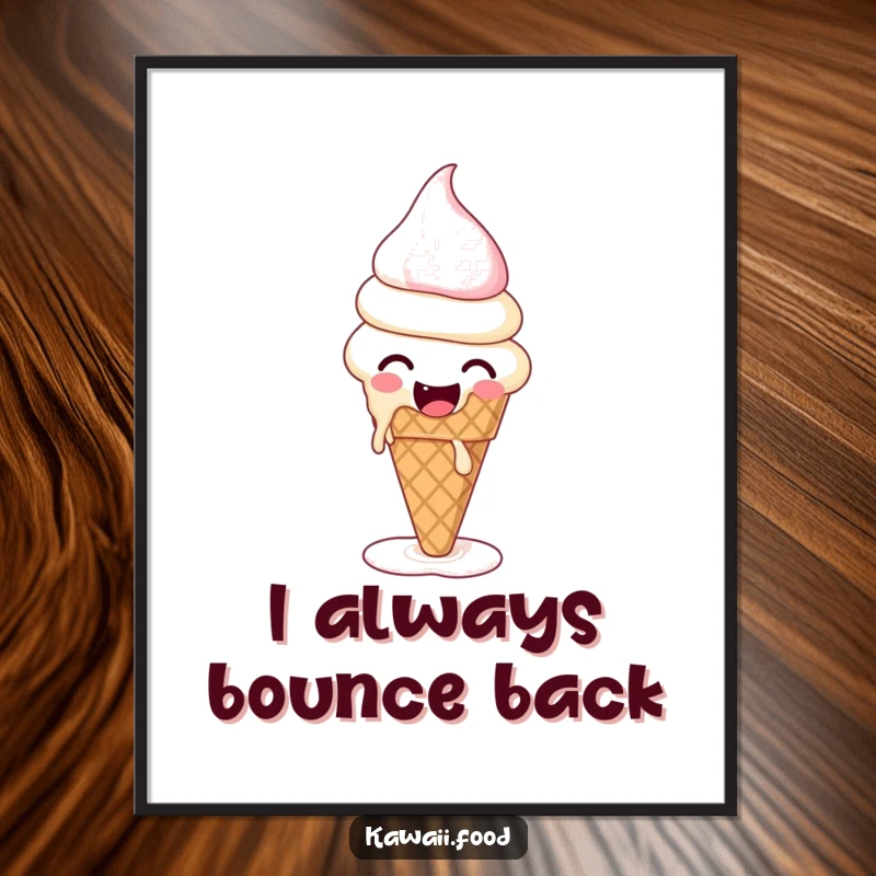 Funny poster illustrating a giggling ice cream cone melting and reforming, bringing whimsical and sweet energy to decor.