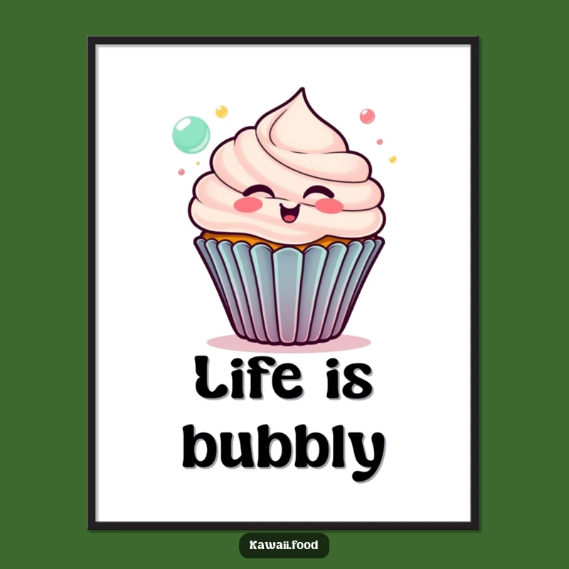 Funny Delighted Cupcake Poster - Bubble Art, Perfect Humorous Gift for Decor