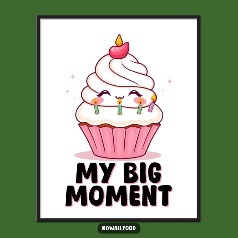 Funny Cupcake Birthday Poster - Delighted Character Blowing Candles, Vibrant Funny Gift Art!