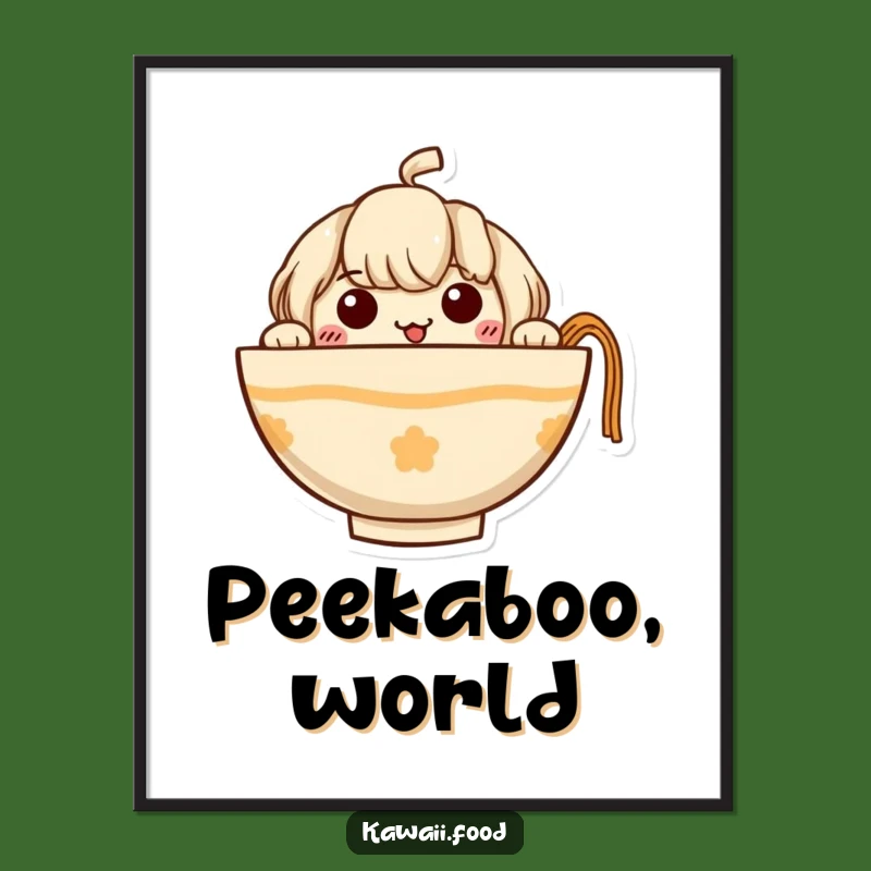 Funny Ramen Poster: Curious Noodle Character Art, Quirky Kitchen Decor, Unique Gift Idea