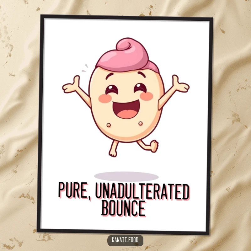 Funny poster of a delighted candy character comically bouncing with extreme enthusiasm, a burst of colorful, sugary happiness.