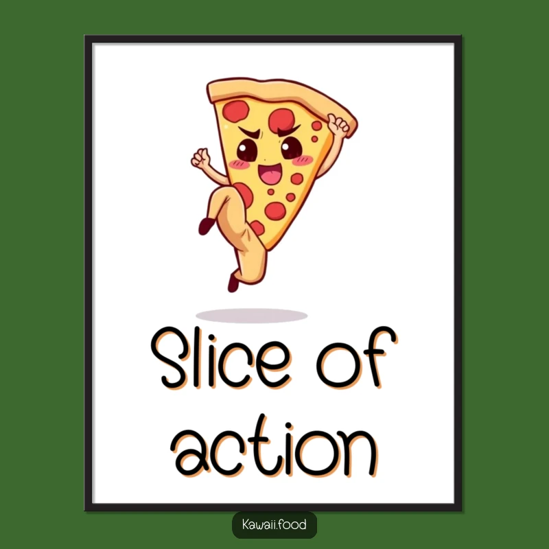 Funny Pizza Kick Poster: Determined Slice Art Print, Unique Funny Gift Idea