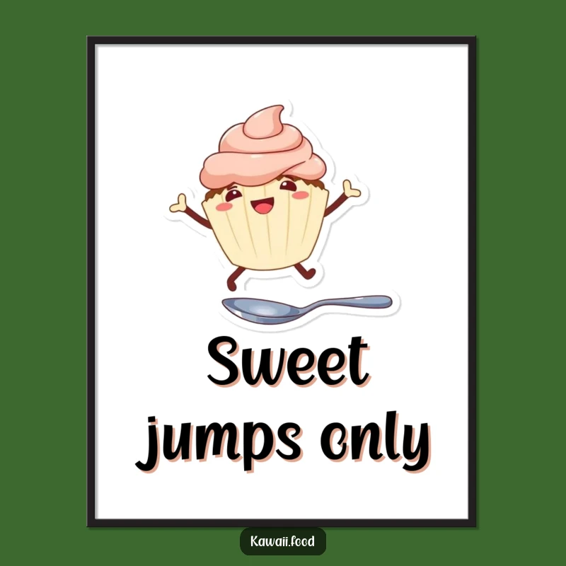 Funny Cupcake Leaping Poster: Whimsical Art for a Cheerful Space