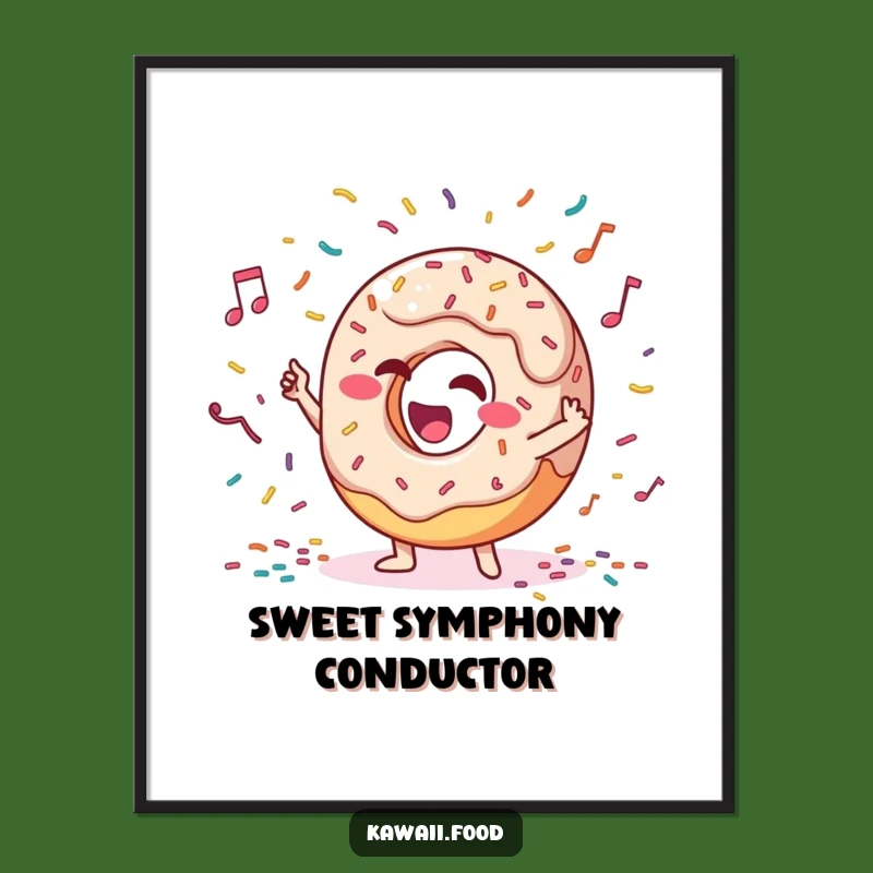 Funny Donut Conductor Poster: Giggling Character Leads Sprinkle Orchestra Art Print