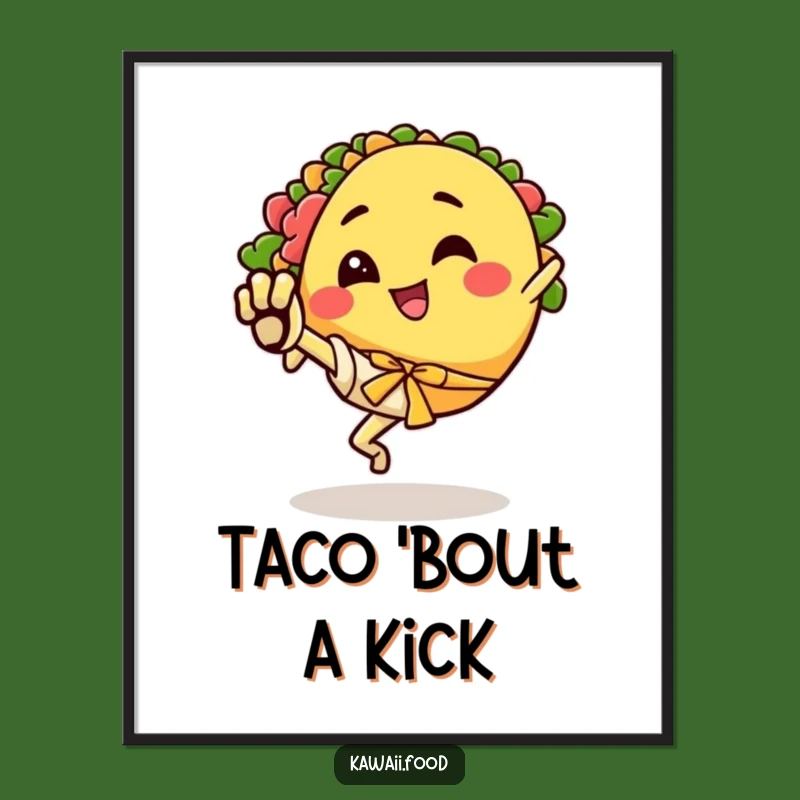 Funny Taco Karate Kick Poster, Dynamic Wall Art for Foodies
