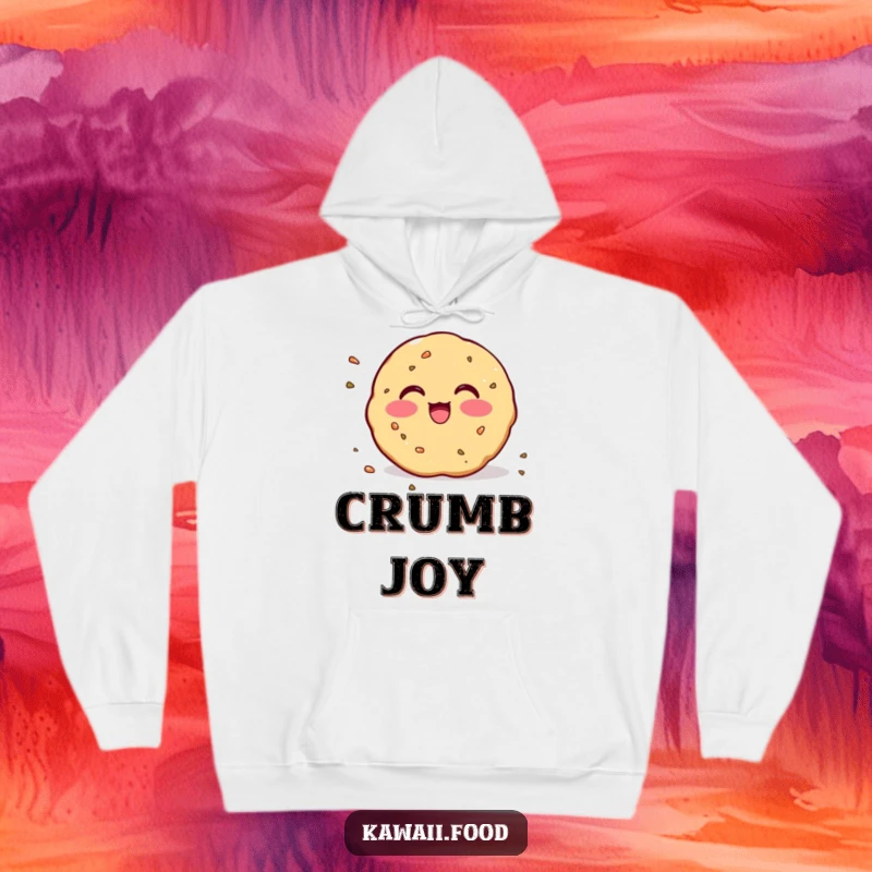 Funny Hoodie: Comfortable and cute design of a blushing cookie with crumbs scattering in excitement, full of charm.