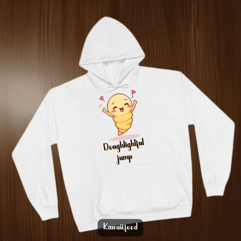 Funny Hoodie: Comfortable design of a curious croissant doing a joyful jump, perfect for cozy moments.