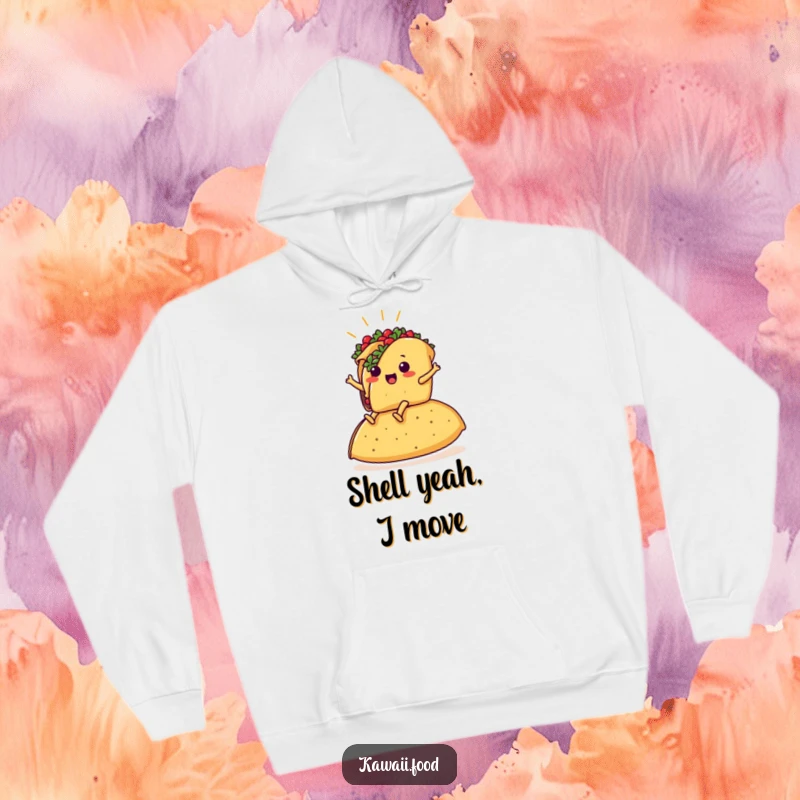 Funny hoodie featuring a proud taco with legs riding a massive tortilla, capturing pure joy in a hilarious food fantasy.