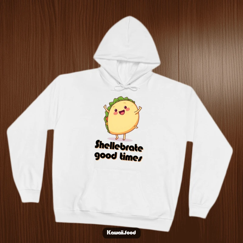 Funny hoodie with a happy taco performing a cartwheel, offering warmth and a dose of delicious fun.