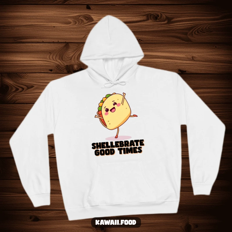 Funny hoodie showcasing a jubilant taco character performing a cartwheel, designed for maximum comfort and humor.