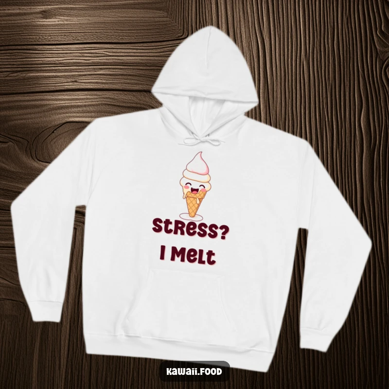 Funny hoodie featuring a giggling ice cream cone in flux, offering cozy warmth and a touch of melting humor.