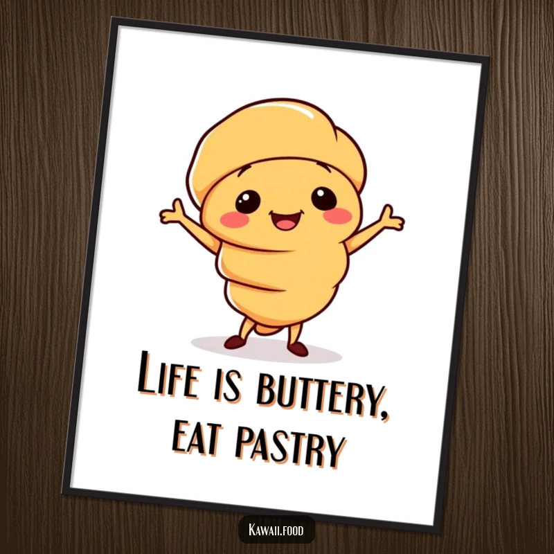 Funny Free Printable Wall Art: A smiling croissant character caught mid-jig, bringing playful energy and charm to any wall.