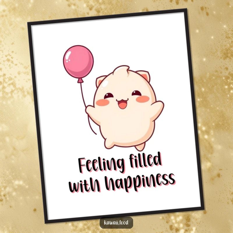 Funny Free Printable Wall Art: A Happy Dumpling Character Playfully Bouncing High Like an Inflatable Balloon