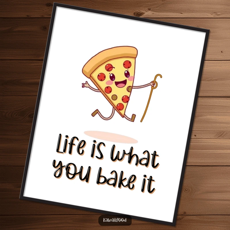 Funny Free Printable Wall Art: A pizza slice with legs hilariously skips rope with a spaghetti strand, adding charm.