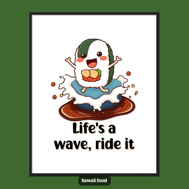 Free Printable Wall Art: Funny Sushi Riding Soy Sauce Wave, Whimsical Downloadable Decor