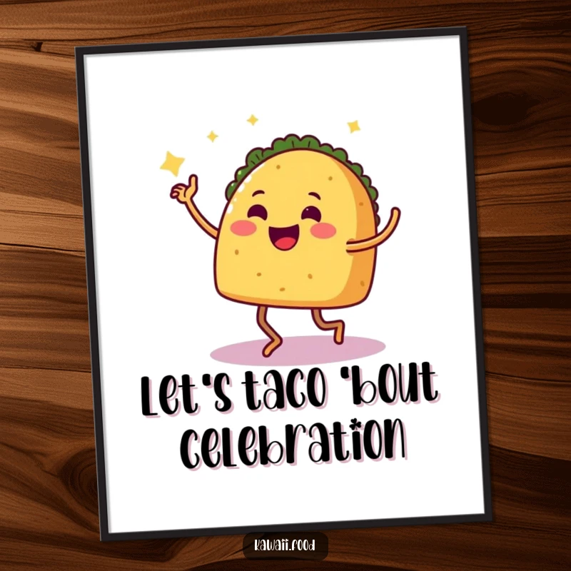 Funny Free Printable Wall Art: A smiling taco with legs is captured mid-salsa dance, radiating pure joy.