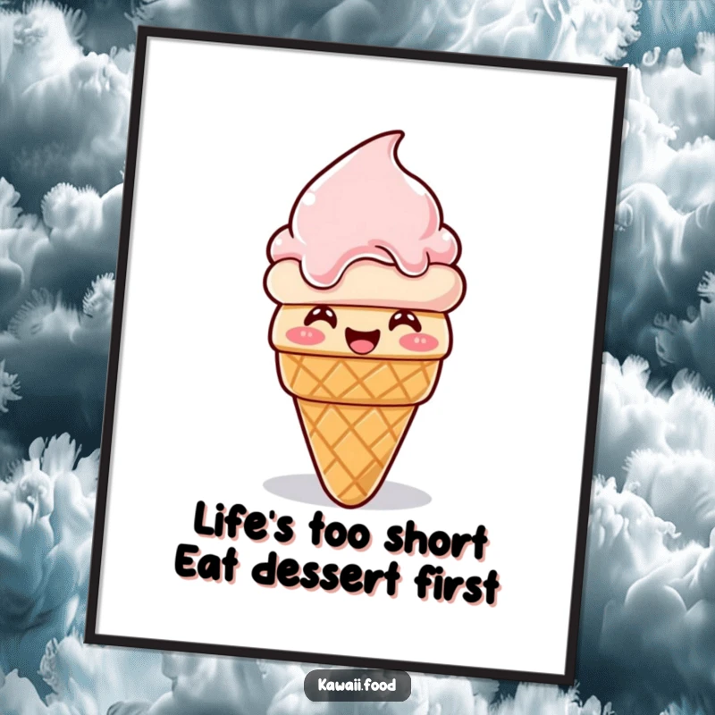 Funny Free Printable Wall Art: Giggling ice cream cone melting and reforming, a hilarious and whimsical depiction.