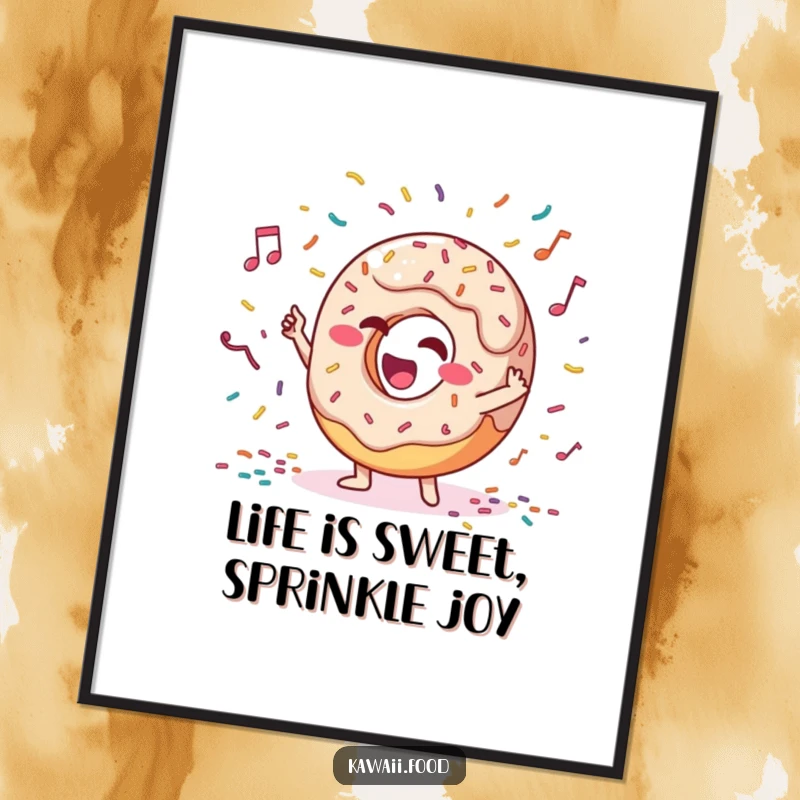 Funny Free Printable Wall Art: Giggling donut character conducting a vibrant orchestra of colorful sprinkles with glee.