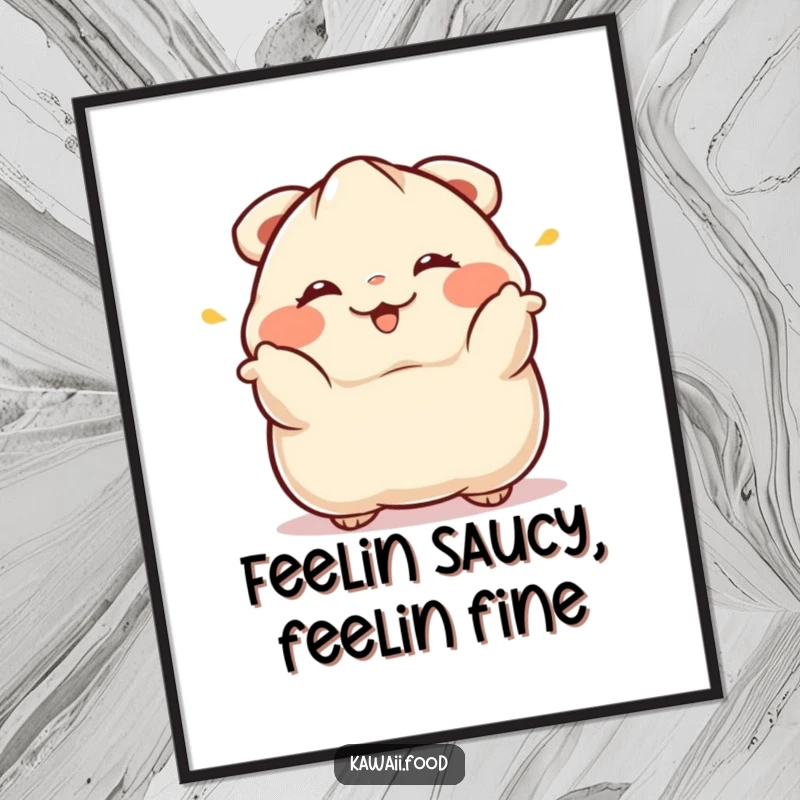 Funny free printable wall art of a winking dumpling performing a dramatic bow, adding a touch of playful class.